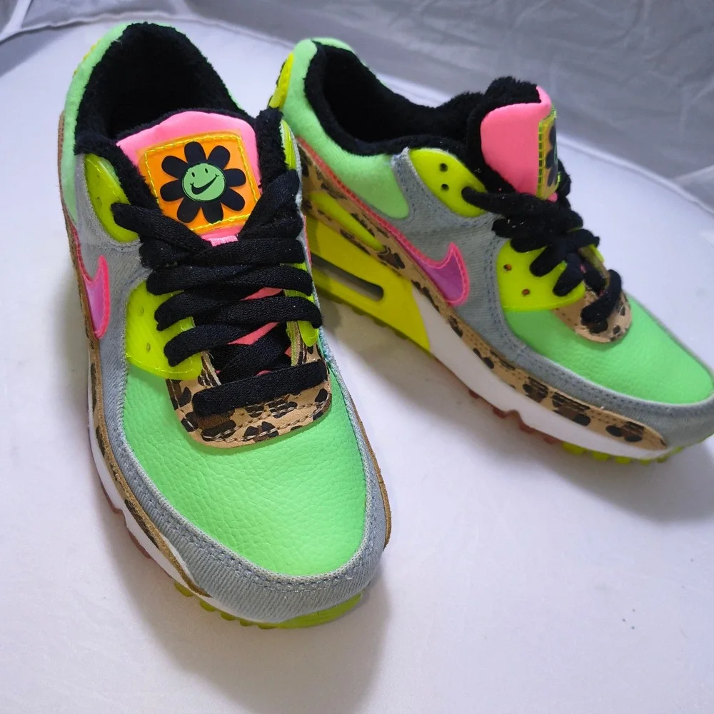 Nike Air Max 90 LX Illusion Green Leopard Print Womens CW3499-300 Size 6 - Picture 12 of 14